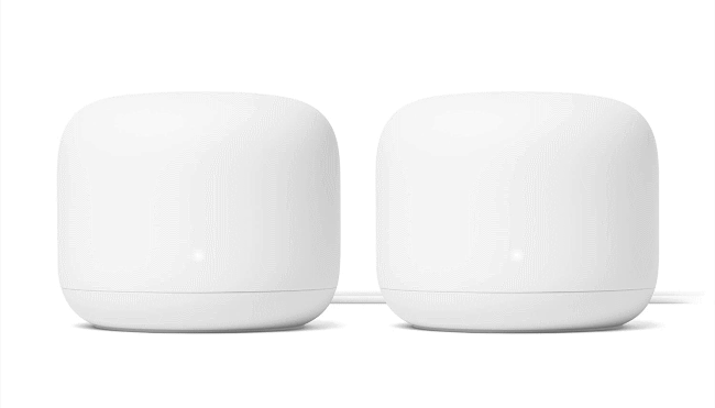 Duas unidades de Wi-Fi mesh do Google Nest Wifi.