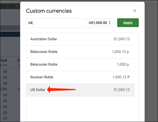 Clique em dólar americano