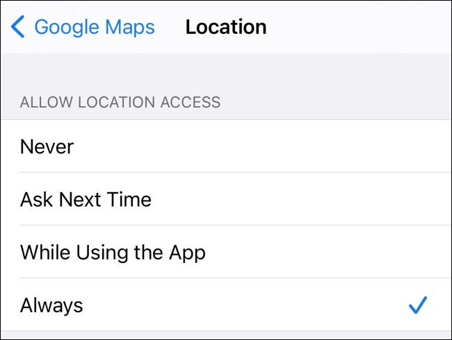 Configurações de localização do Google Maps