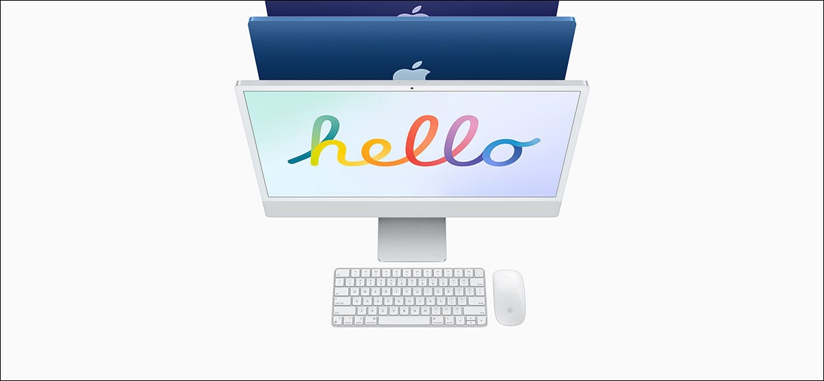 Olá protetor de tela em um iMac da Apple