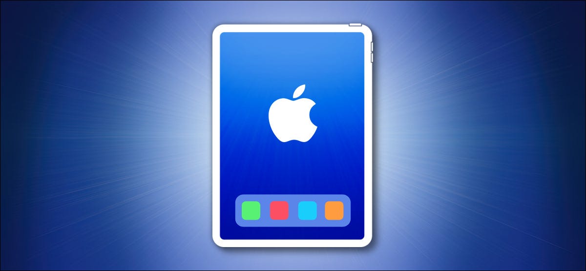 Contorno de iPad com Dock em um fundo azul