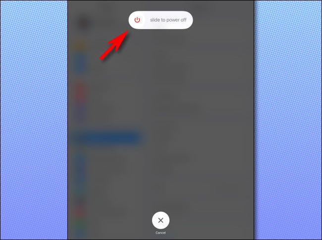 No iPad, deslize o dedo para a direita no círculo branco para desligar o dispositivo.
