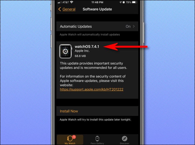 Quando uma atualização estiver disponível, você a verá em Geral> Atualização de software no aplicativo Apple Watch.