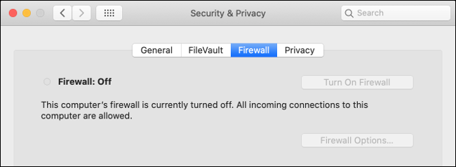 Firewall do macOS desativado