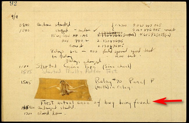 A famosa mariposa Mark IV gravada em um livro de registro de 1947.