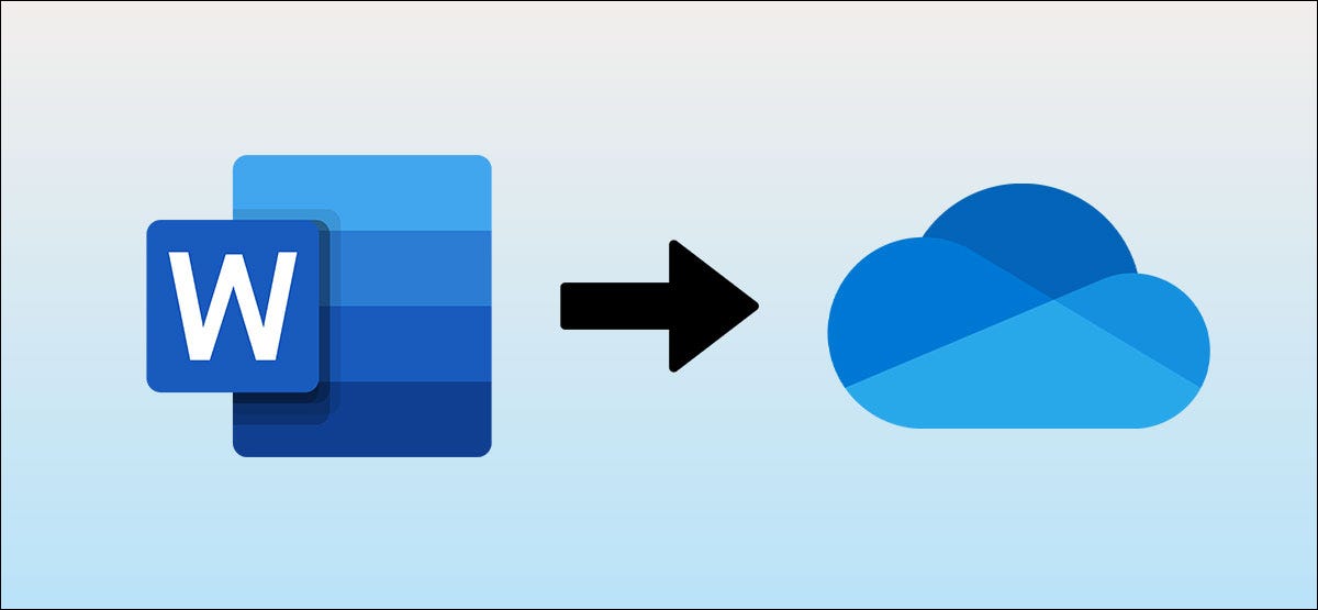 Logotipo do Microsoft Word com uma seta apontando para o logotipo do OneDrive