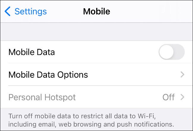 Desativar dados móveis no iPhone