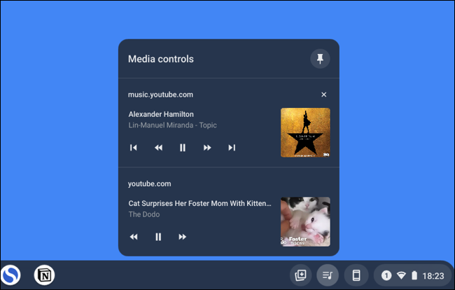 Acesse os controles de música na estante do Chromebook