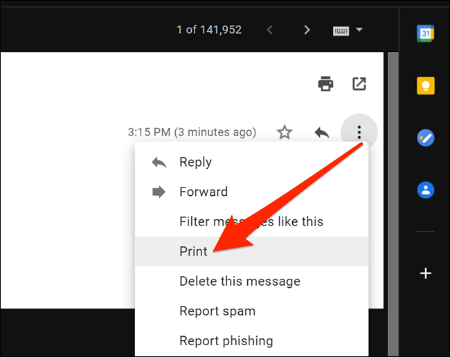 Opção de impressão no menu Mais do Gmail no Windows