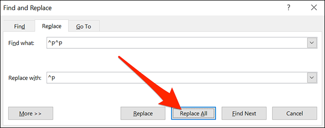 Clique em "Substituir tudo" na janela "Localizar e substituir" do Word