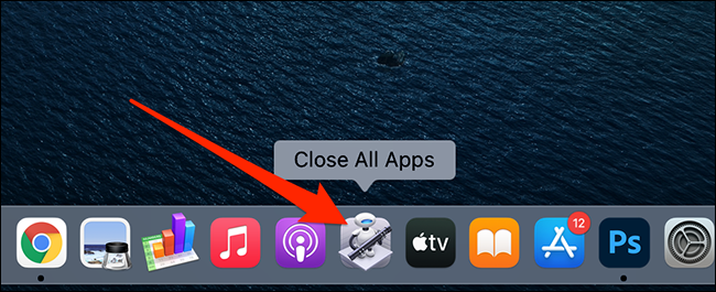 O aplicativo "Fechar todos os aplicativos" no Dock do Mac.