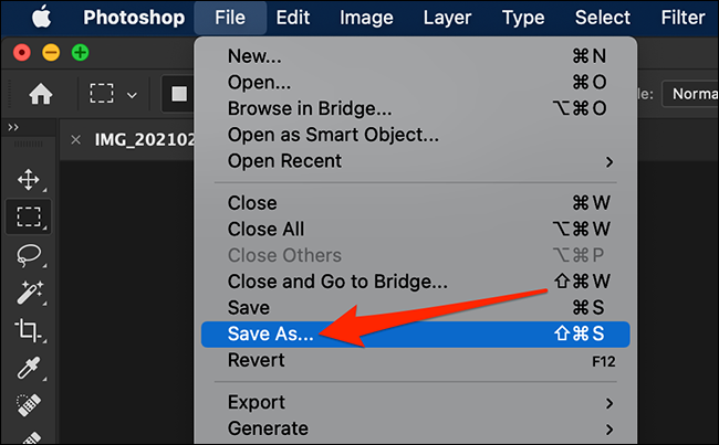 Selecione "Arquivo> Salvar como" na janela do Photoshop.