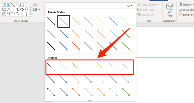 Selecione um estilo de linha pontilhada nas predefinições.