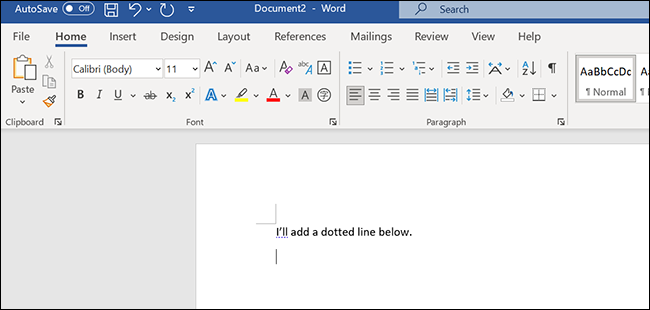 Coloque o cursor em algum lugar para adicionar uma linha na janela do Word.