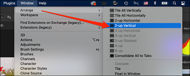 Clique na opção 2-up Vertical na janela do Photoshop
