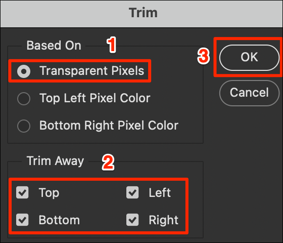 Remover pixels transparentes da janela Trim do Photoshop