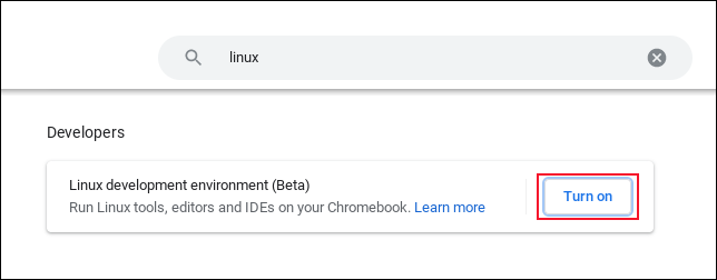 Resultados da pesquisa mostrando a opção de instalação do subsistema Linux