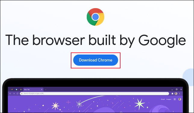 A página de download do Google Chrome