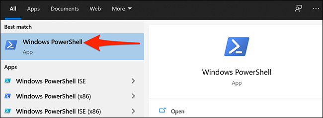 Selecione "Windows PowerShell" no menu Iniciar do Windows.