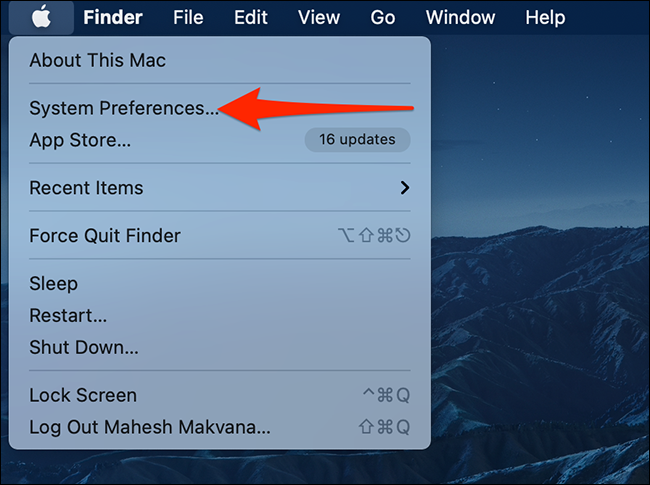 Selecione “Preferências do Sistema” no menu Apple.