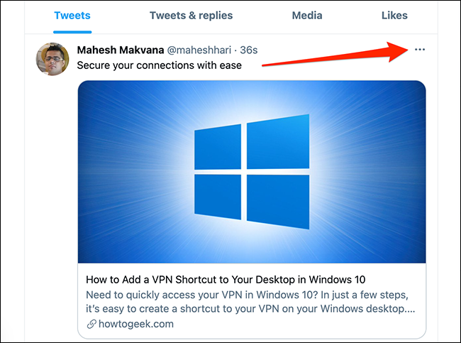 Clique no menu de três pontos no canto superior direito de um tweet no Twitter.