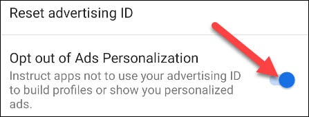 Agora mude a opção para "Desativar Personalização de Anúncios".