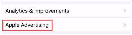Agora toque em "Apple Advertising" na parte inferior.