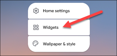 Selecione widgets no menu.