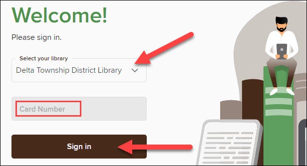 Clique em "Sign In" e digite o número do seu cartão da biblioteca.