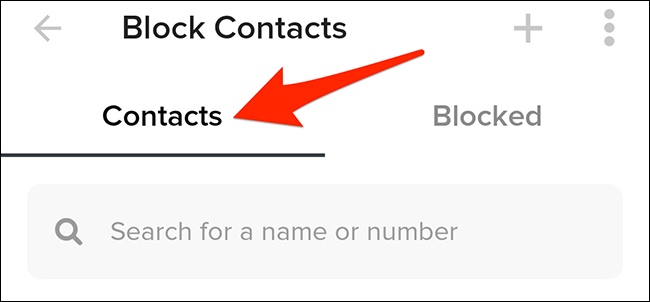Abra a guia "Contatos" na tela "Contatos bloqueados" do Tinder.