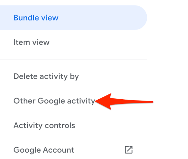 Selecione "Outra atividade do Google" no site "Minha atividade do Google".