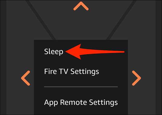 Selecione "Dormir" no aplicativo móvel Fire TV.