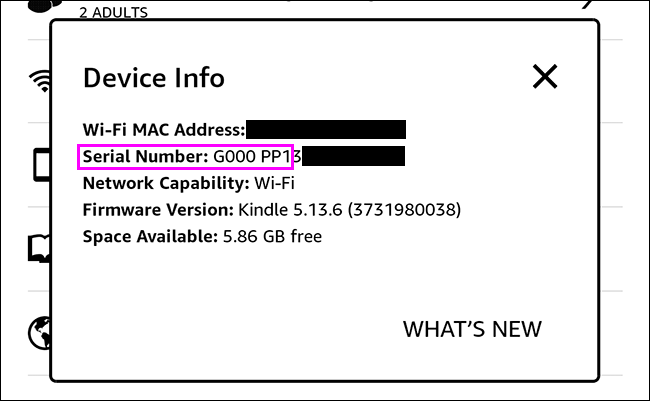 número de série do kindle