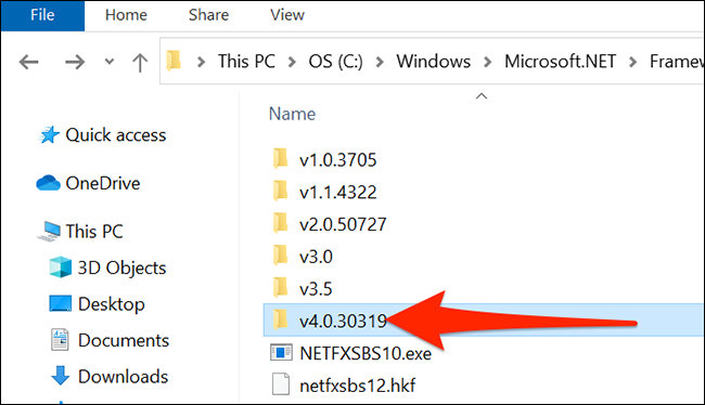 Abra a pasta da versão mais recente do .NET Framework no File Explorer.