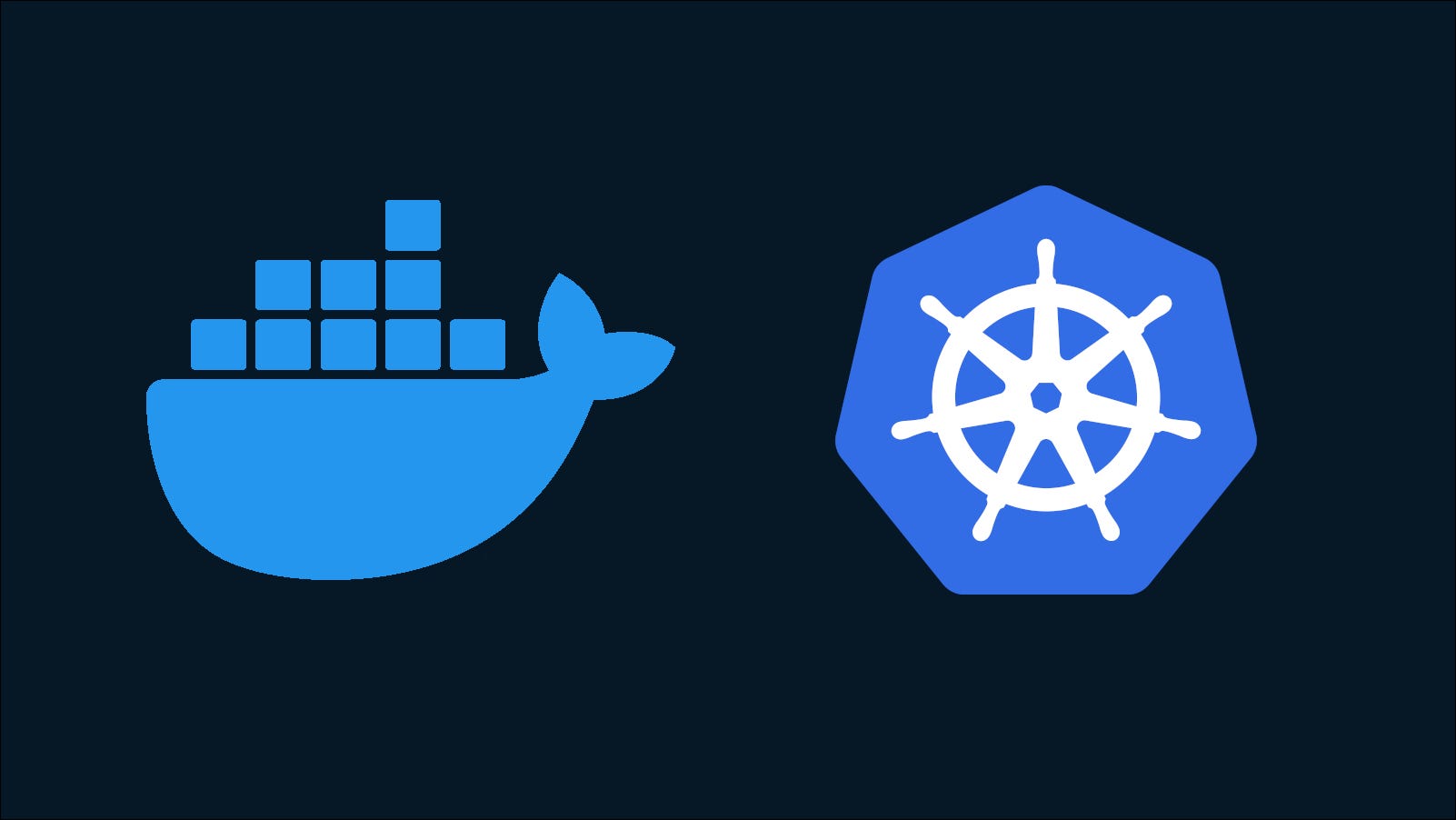 Ilustração mostrando os logotipos Docker e Kubernetes