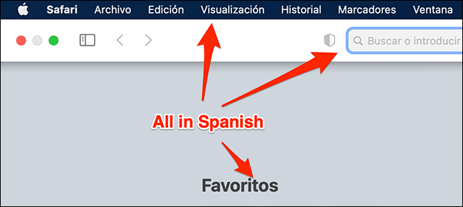 Safari usando espanhol em um Mac.