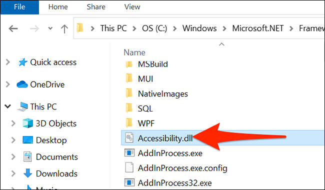 Encontre o arquivo "Accessibility.dll" no File Explorer.