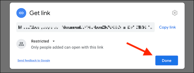 Depois que o compartilhamento de link for desativado, clique no botão "Concluído" para fechar o menu Compartilhar.