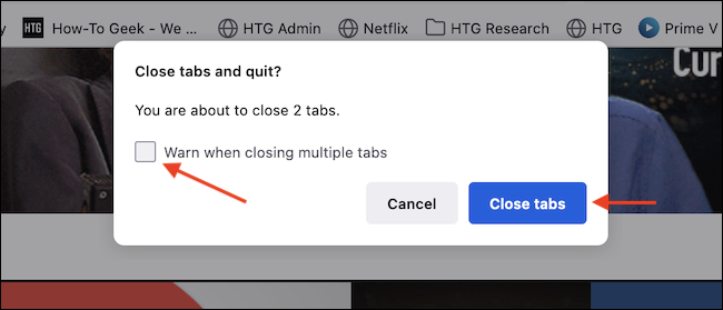 Desmarque a opção "Avisar ao fechar várias guias" em "Fechar guias e sair?"  Popup no Firefox.