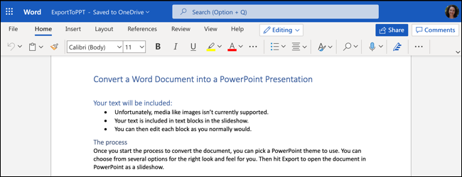 Documento em Word para a Web