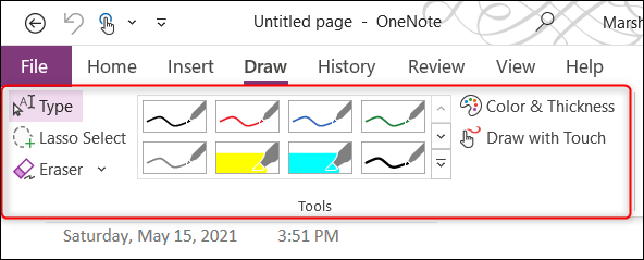 Ferramentas de desenho no Microsoft OneNote