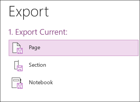 Opção de exportação atual