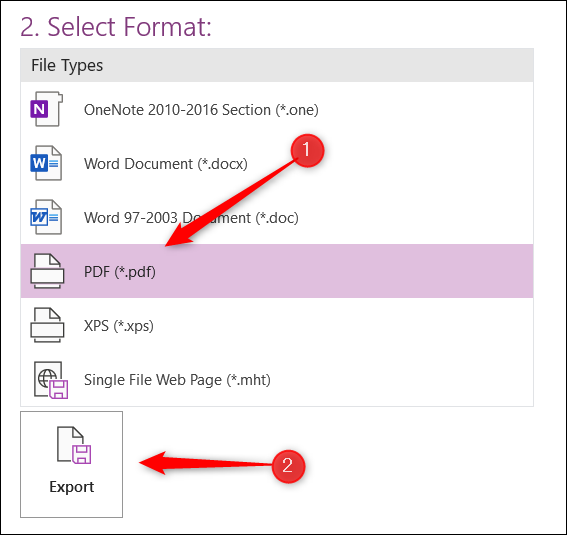 Opções de formato de exportação