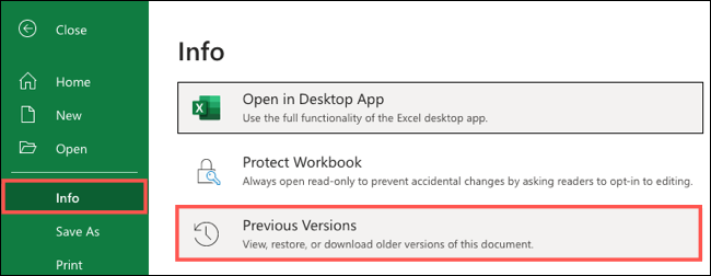 Clique em Arquivo, Informações, Versões anteriores