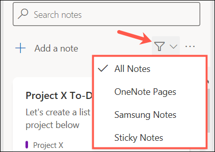 Filtre seu feed do OneNote