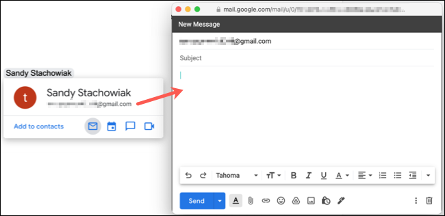 O e-mail do usuário mencionado abre o Gmail