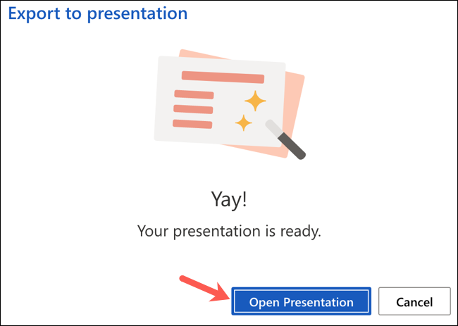 Clique em "Abrir apresentação" após converter o documento do Word