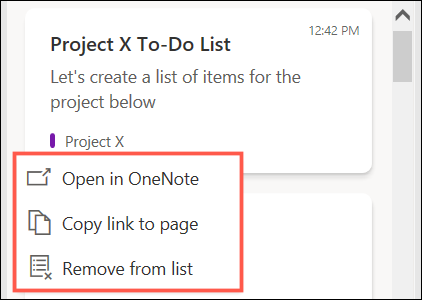 Página do OneNote no feed