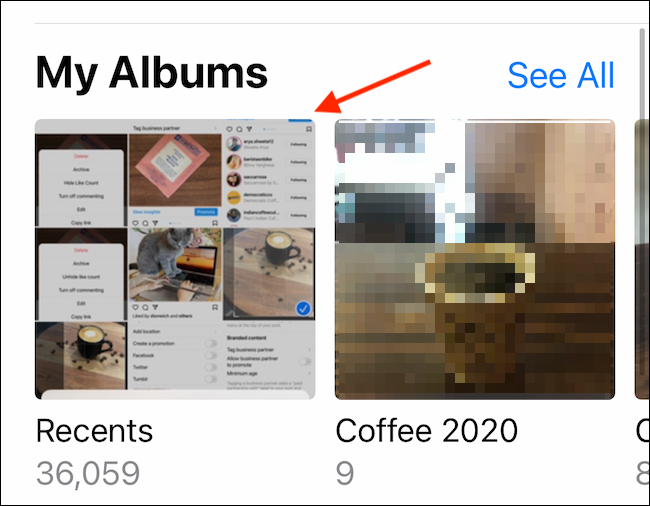 Abra o álbum "Recentes" no aplicativo Fotos.