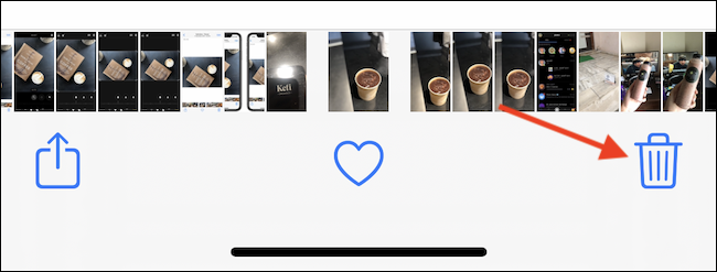 Toque no botão Excluir (lata de lixo) no canto inferior direito para excluir a foto ou vídeo.